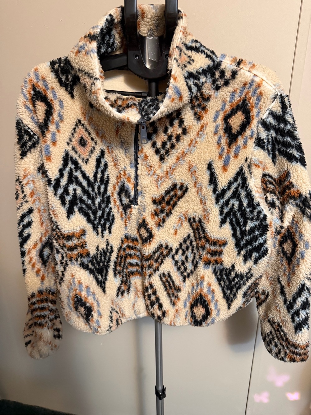 O'Neill Kacey Printed High Pile Fleece Quarter Zip Jacket XL Tapioca Aztec